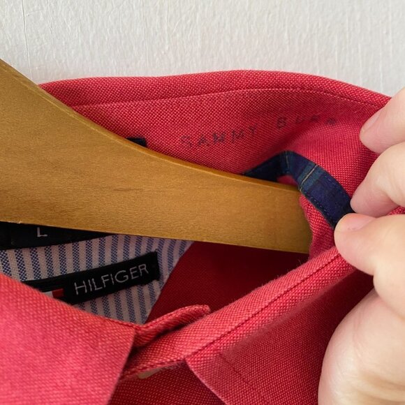 Tommy Hilfiger Original Oxford Shirt Mens Large Red Collared Button Down - Picture 5 of 7